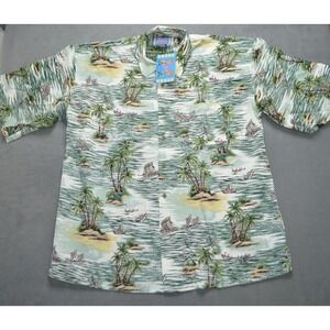 ZAM Hawaiian Series S/S Button Up Shirt Men's 3XL Hawaiian Beach‎ Scene